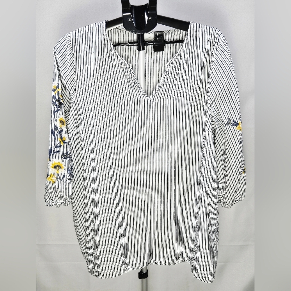 J. Jill Floral Embroidered Sleeve Elevated Boho Tunic, XL